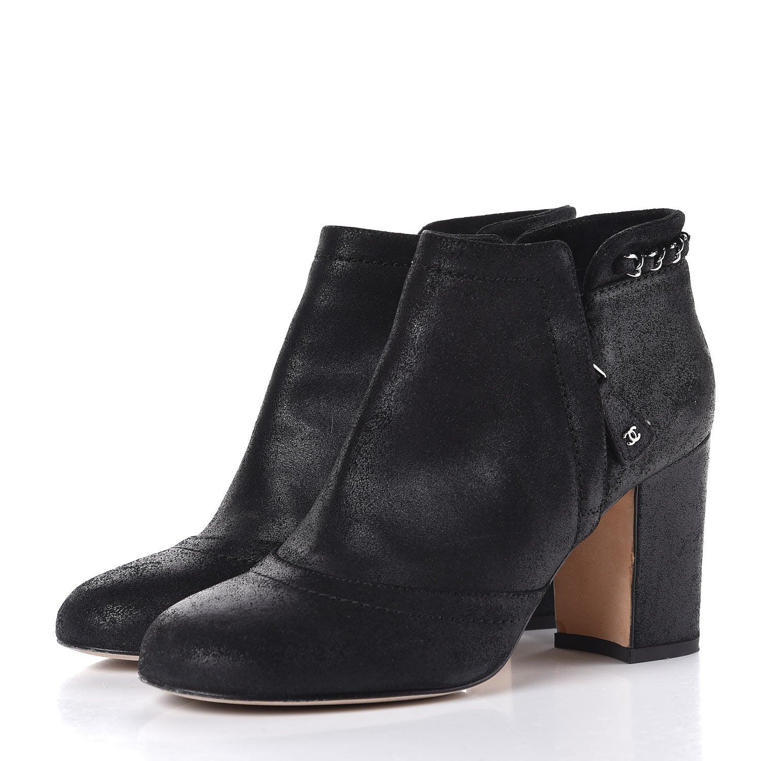 Chanel Suede CC Chain Ankle Boots 37 Black 3 of 10