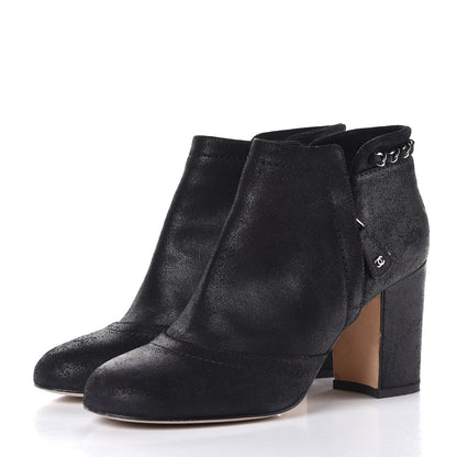Chanel Suede CC Chain Ankle Boots 37 Black 3 of 10