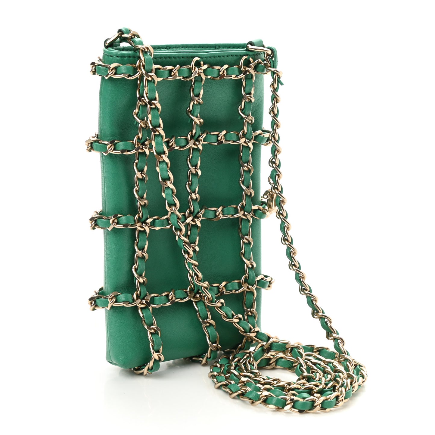 Lambskin Tech Me Out Clutch With Chain Green