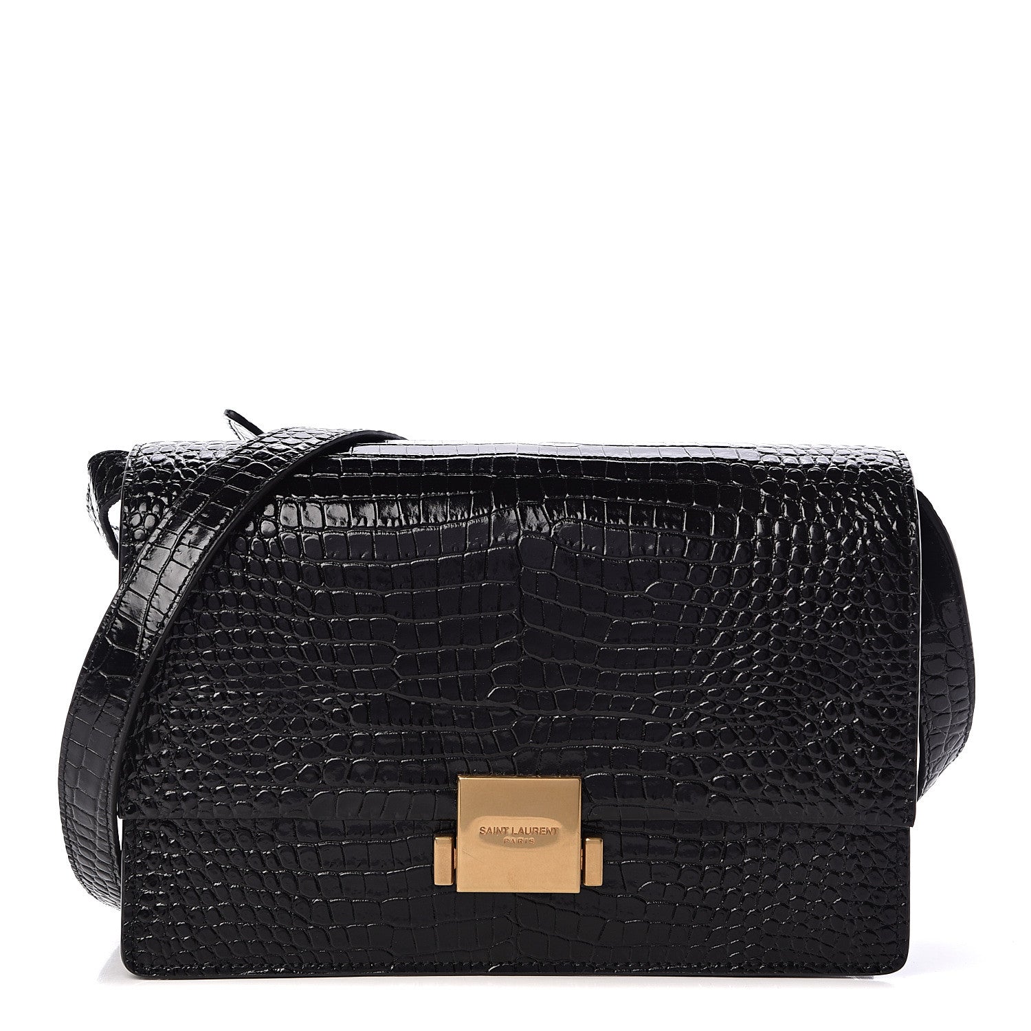 Saint Laurent Calfskin Crocodile Embossed Medium Bellechasse Satchel Black 1 of 11