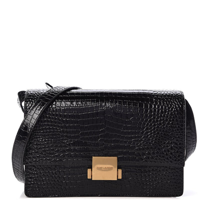 Saint Laurent Calfskin Crocodile Embossed Medium Bellechasse Satchel Black 1 of 11