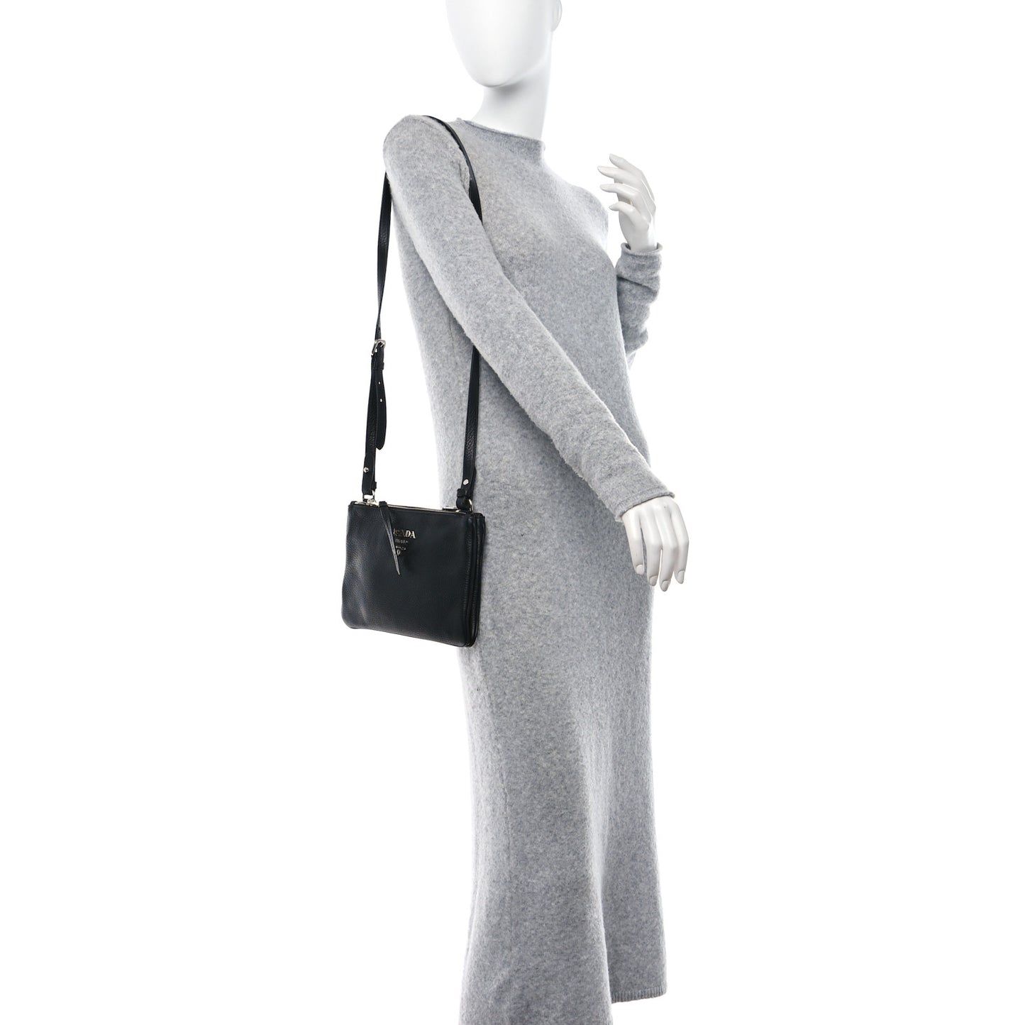 Vitello Phenix Double Zip Crossbody Bag Black