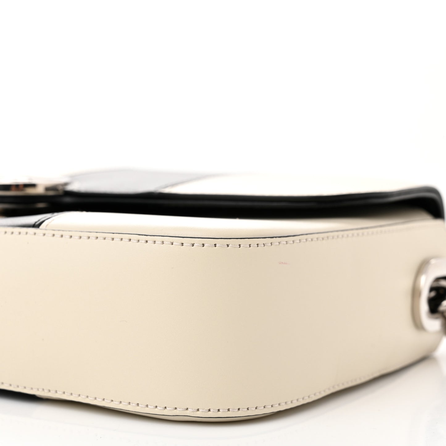 Senna Calfskin Lines Petite GG Top Handle Shoulder Bag Black Mystic White