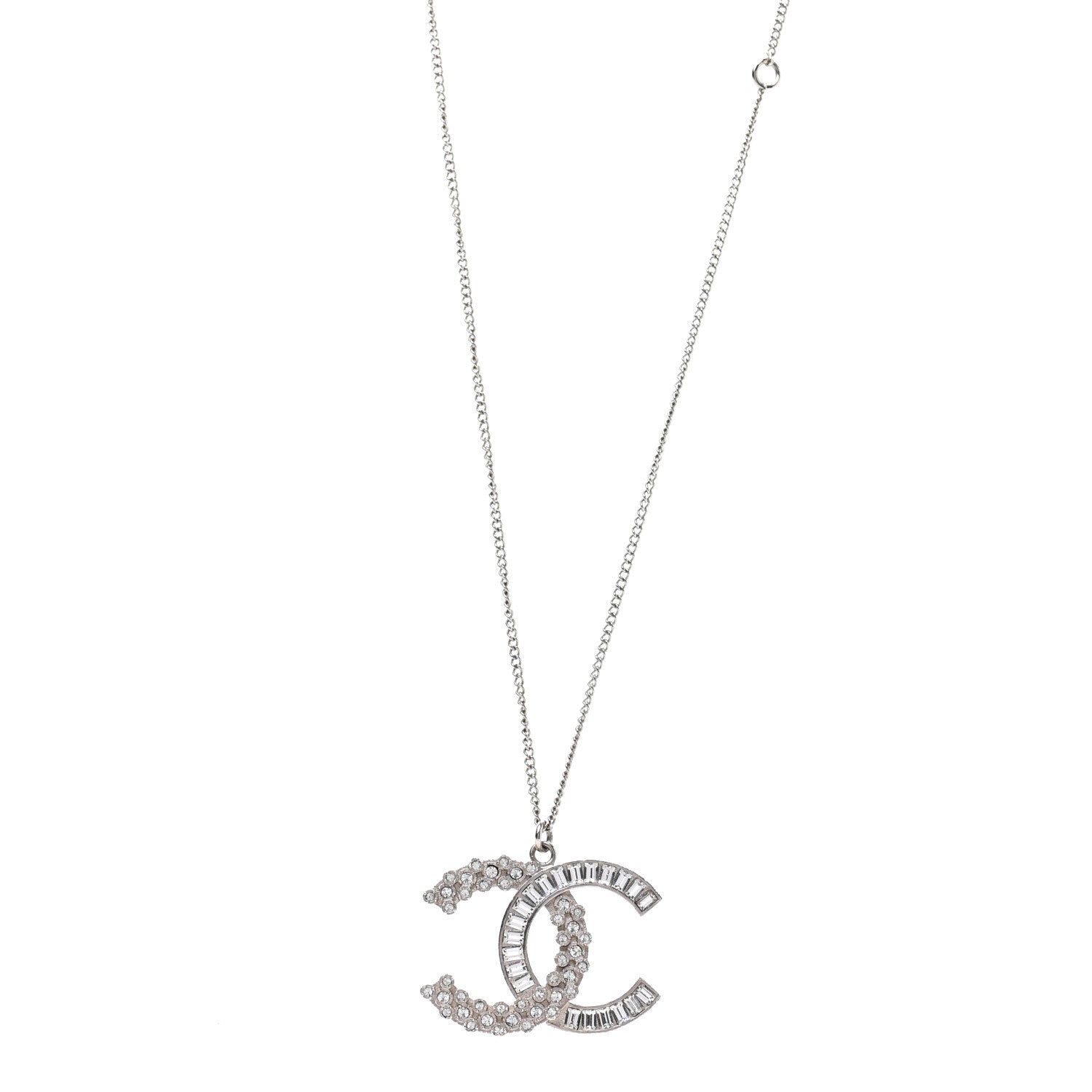 Chanel Baguette Crystal CC Necklace Silver 1 of 7