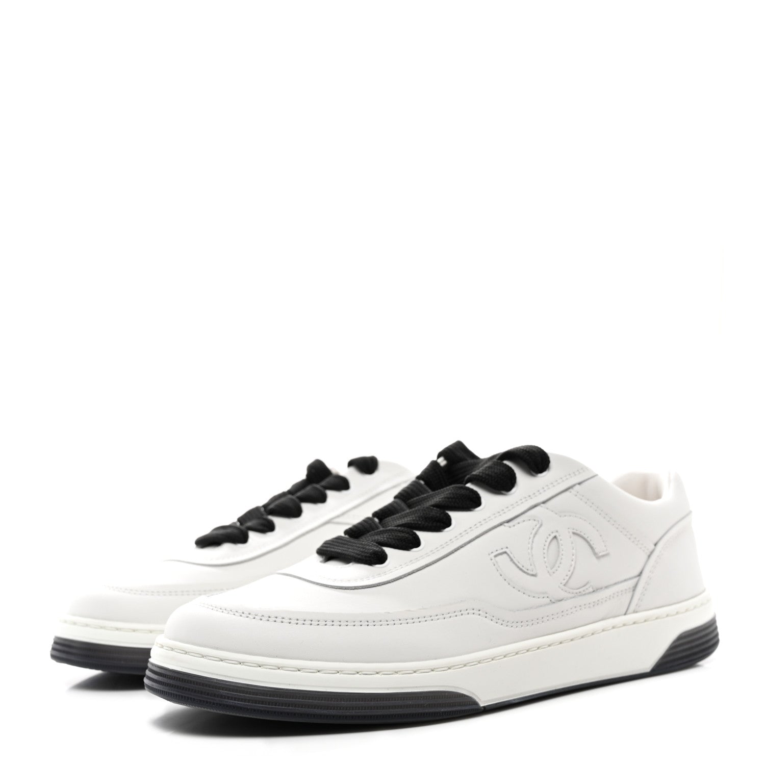 Chanel Calfskin CC Womens Sneakers 38.5 White Black 3 of 8