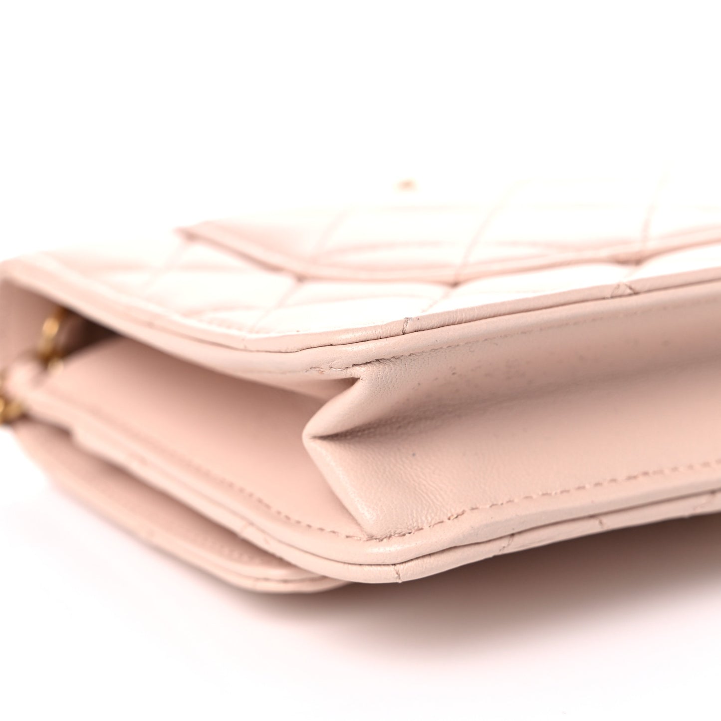 Lambskin Quilted CC Pearl Crush Wallet on Chain WOC Light Beige