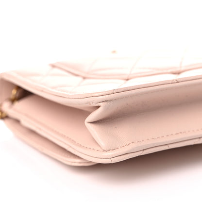 Chanel Lambskin Quilted CC Pearl Crush Wallet on Chain WOC Light Beige 11 of 13