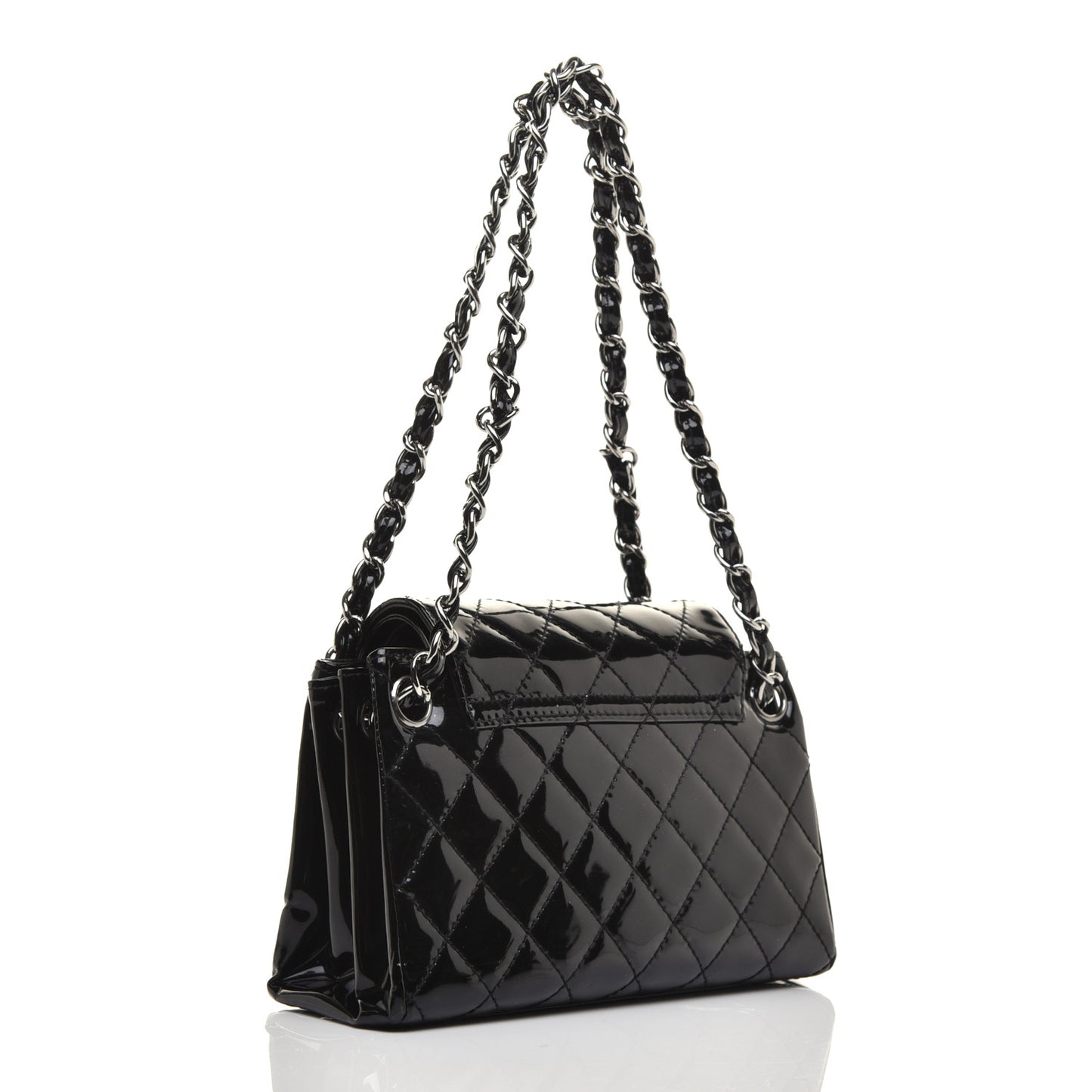 Patent Quilted Accordion Double Flap Black
