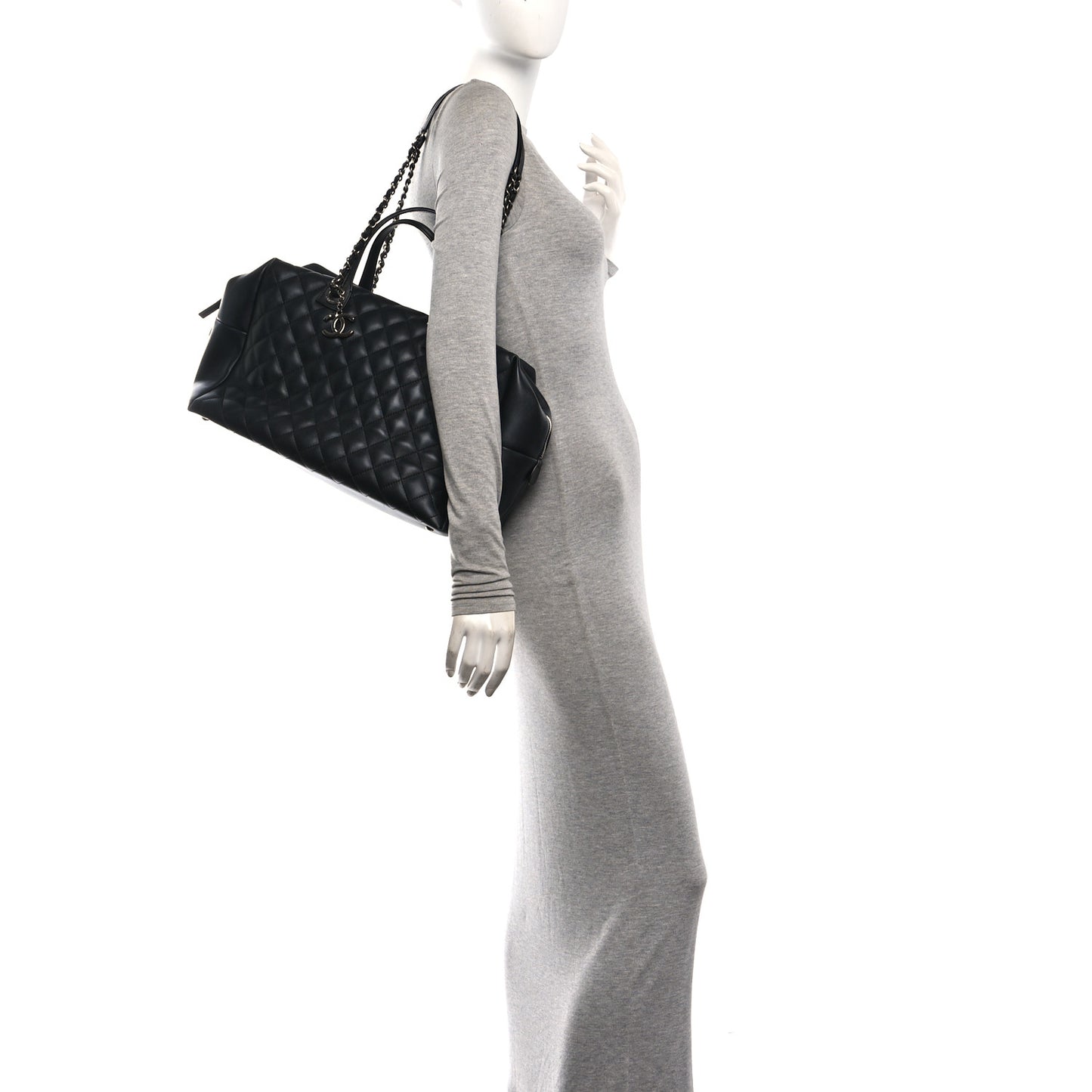 Calfskin Quilted Feather Weight Bowling Bag Black