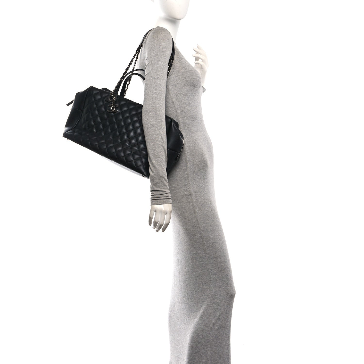 Chanel Calfskin Quilted Feather Weight Bowling Bag Black 2 of 10