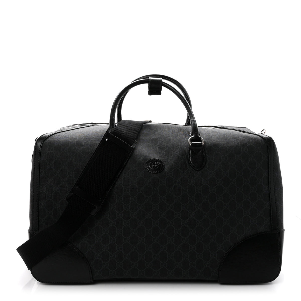 GG Supreme Monogram Azalea Calfskin Retro Interlocking G Large Duffle Bag Black Grey