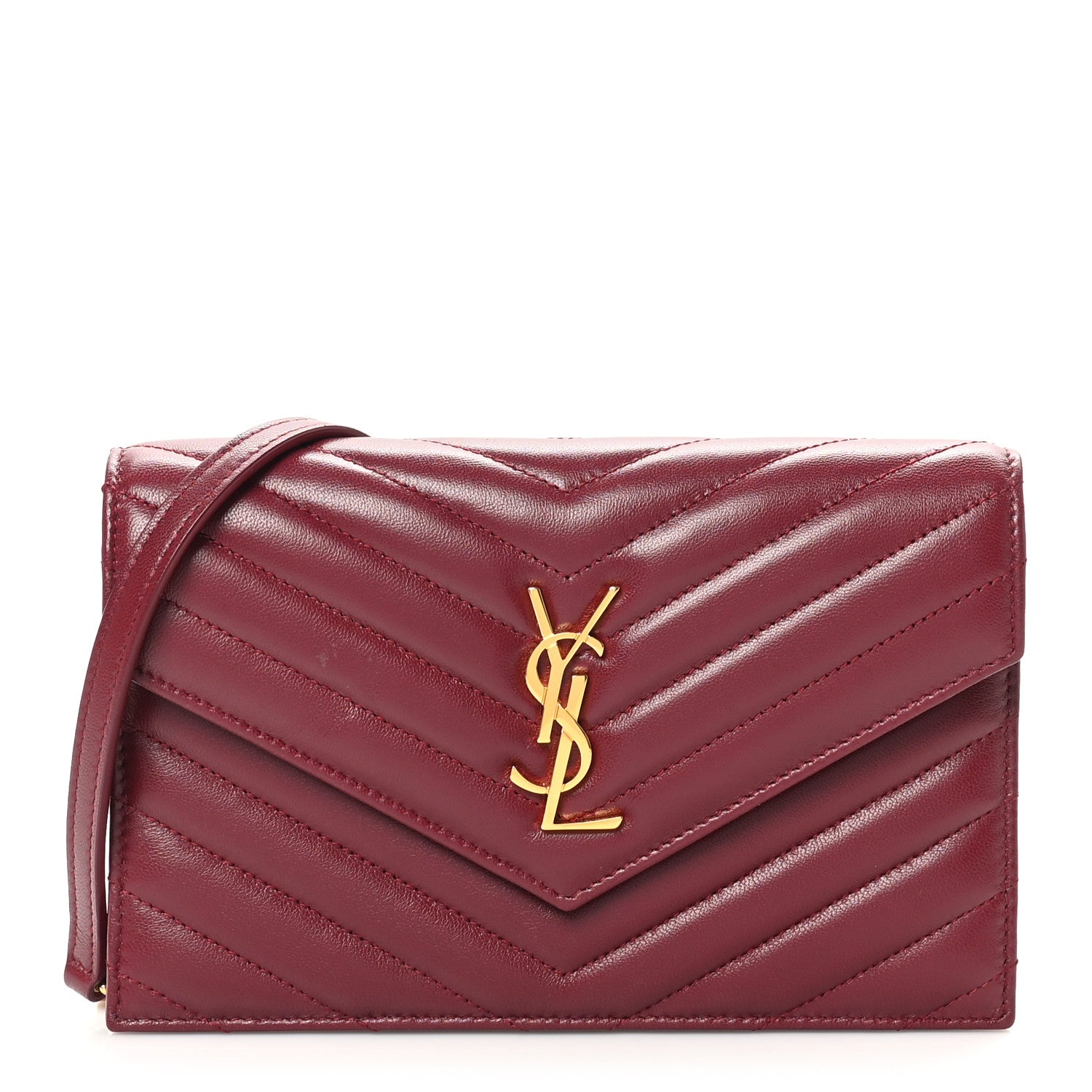 Saint Laurent Calfskin Matelasse Chevron Monogram Envelope Chain Wallet Rouge Merlot 1 of 10