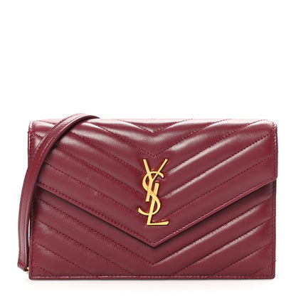 Saint Laurent Calfskin Matelasse Chevron Monogram Envelope Chain Wallet Rouge Merlot 1 of 10