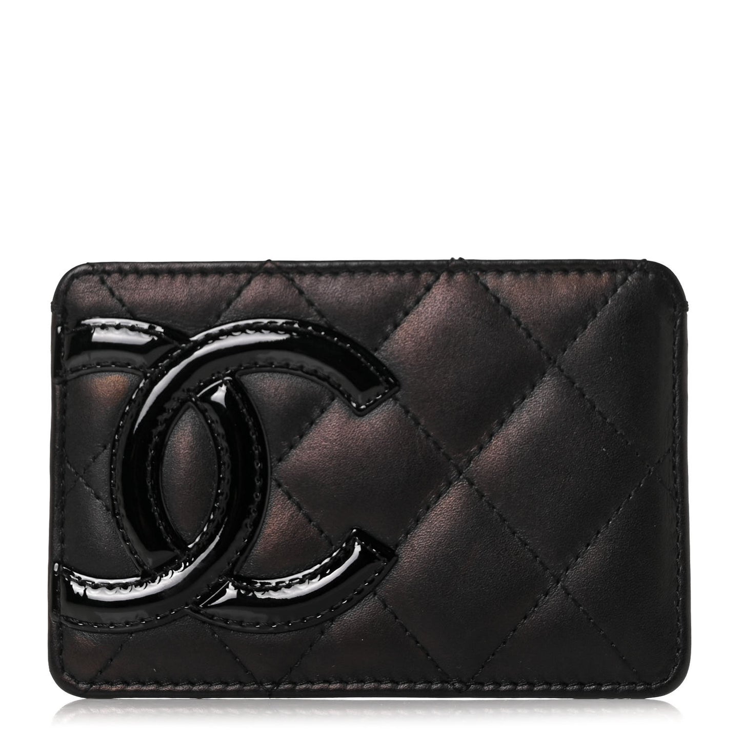Calfskin Quilted Cambon Card Holder Black