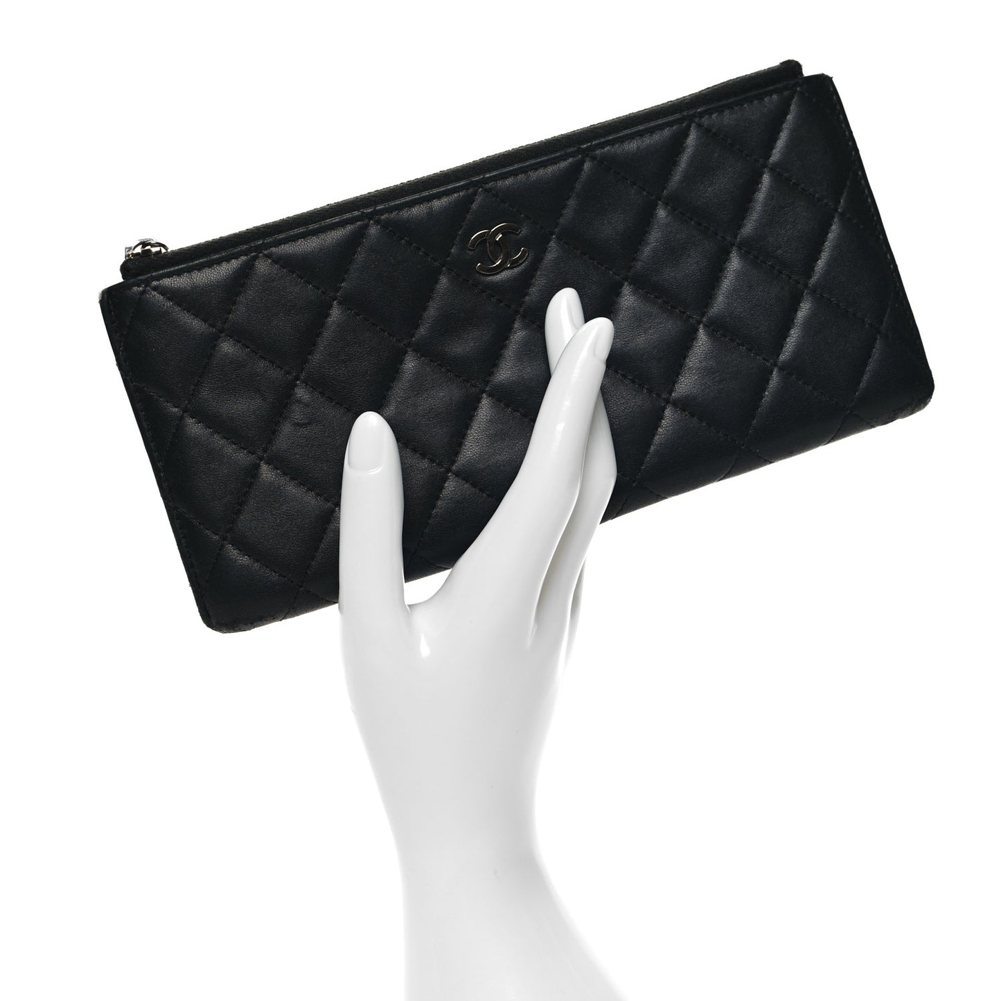 Lambskin Quilted Zip Pouch Black