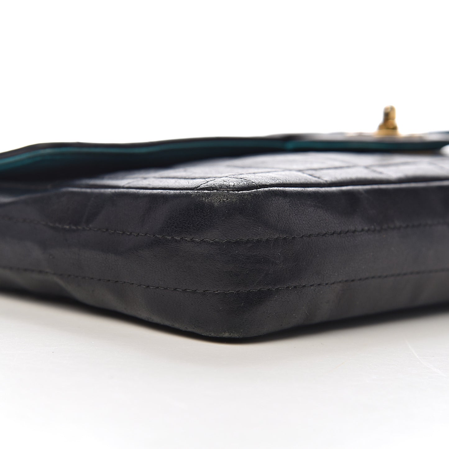 Lambskin Quilted East West Chocolate Bar Flap Navy