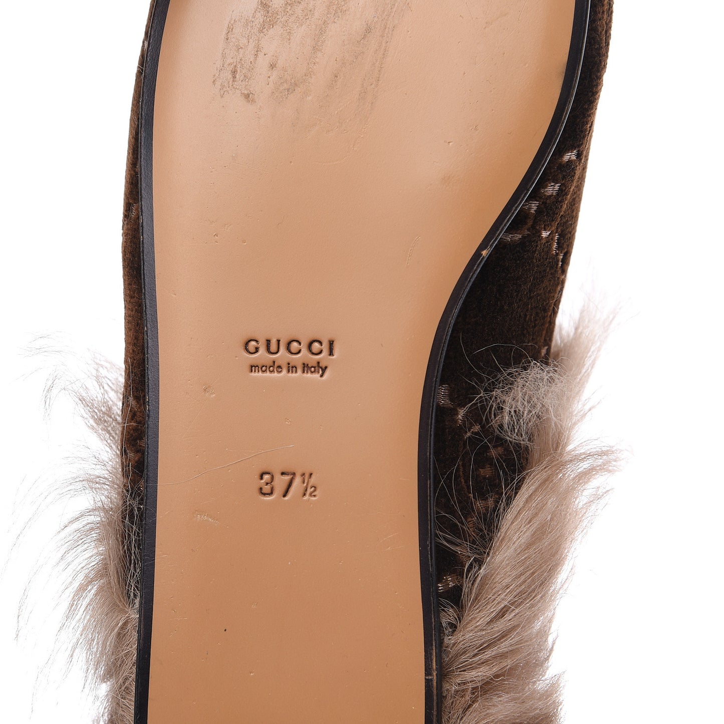 Velvet GG Monogram Fur Womens Princetown Slippers 37.5 Brown Black Natural