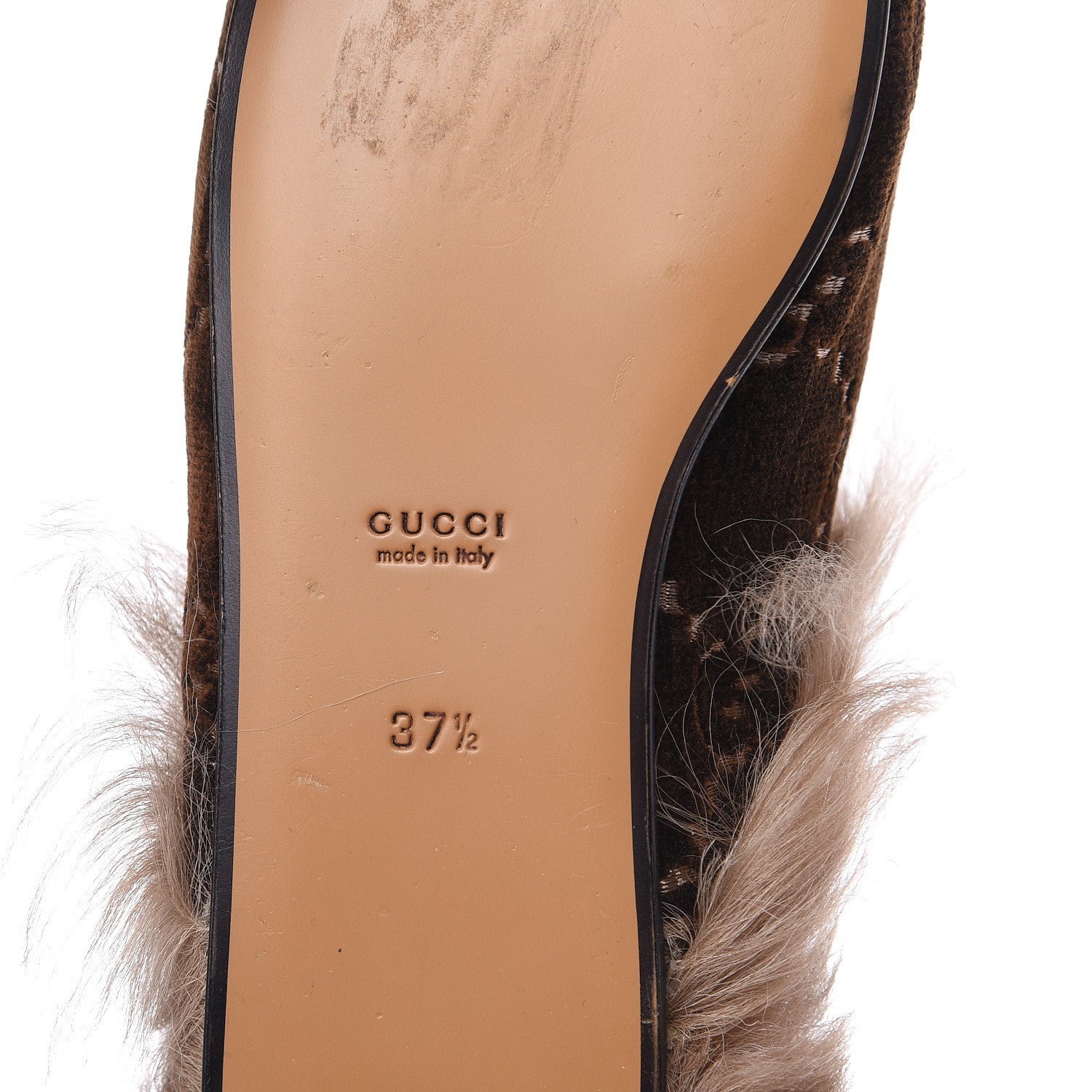 Gucci Velvet GG Monogram Fur Womens Princetown Slippers 37.5 Brown Black Natural 7 of 9
