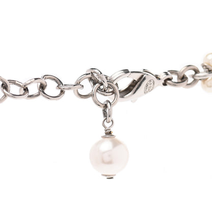 Chanel Crystal Pearl CC Drop Necklace Silver 5 of 7