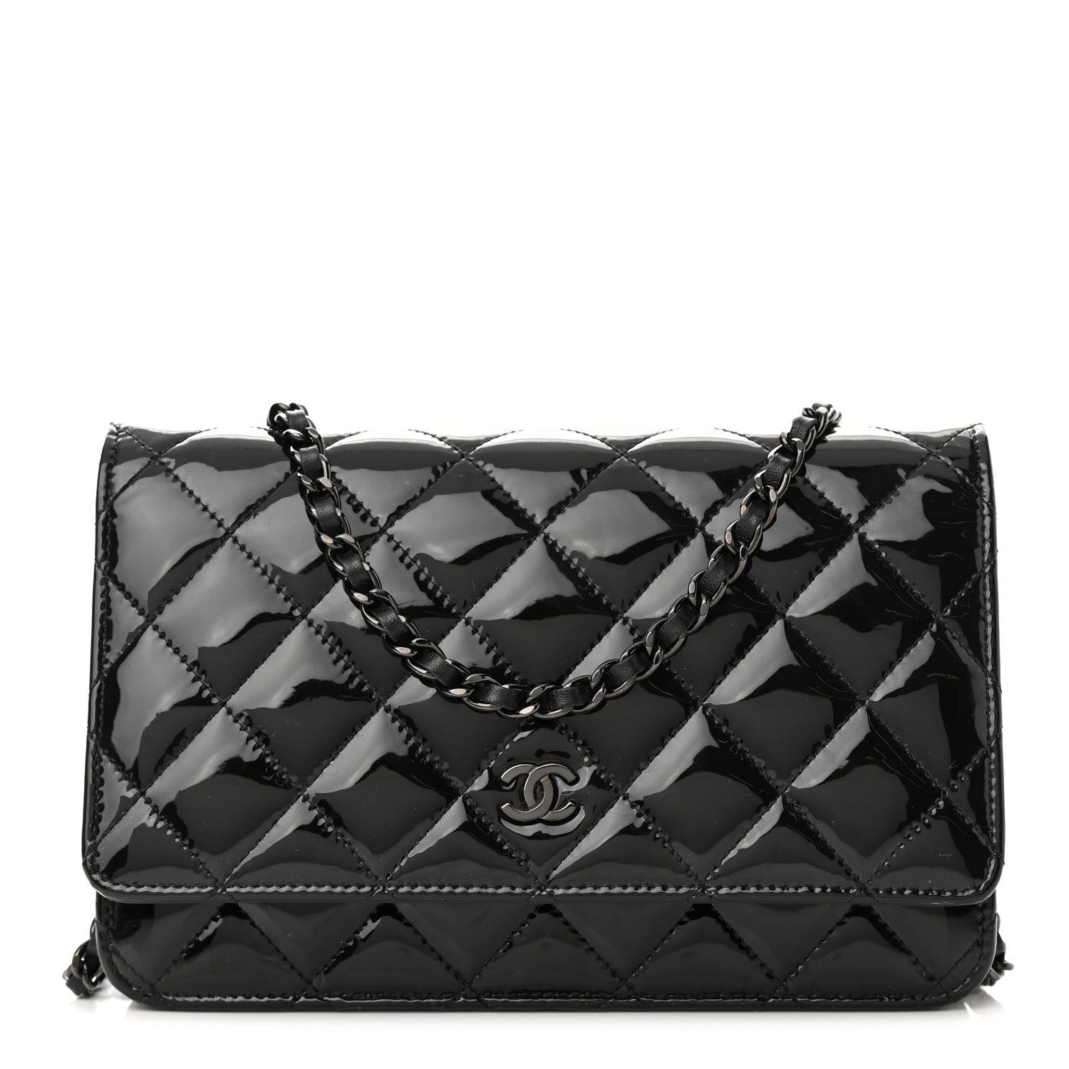 Chanel Patent Quilted Wallet On Chain WOC Black 1 of 11