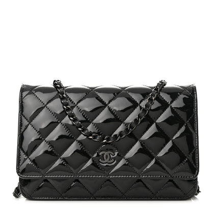 Chanel Patent Quilted Wallet On Chain WOC Black 1 of 11