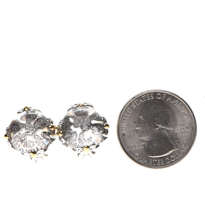 John Hardy Sterling Silver 18K Yellow Gold White Topaz Batu Earrings 2 of 4