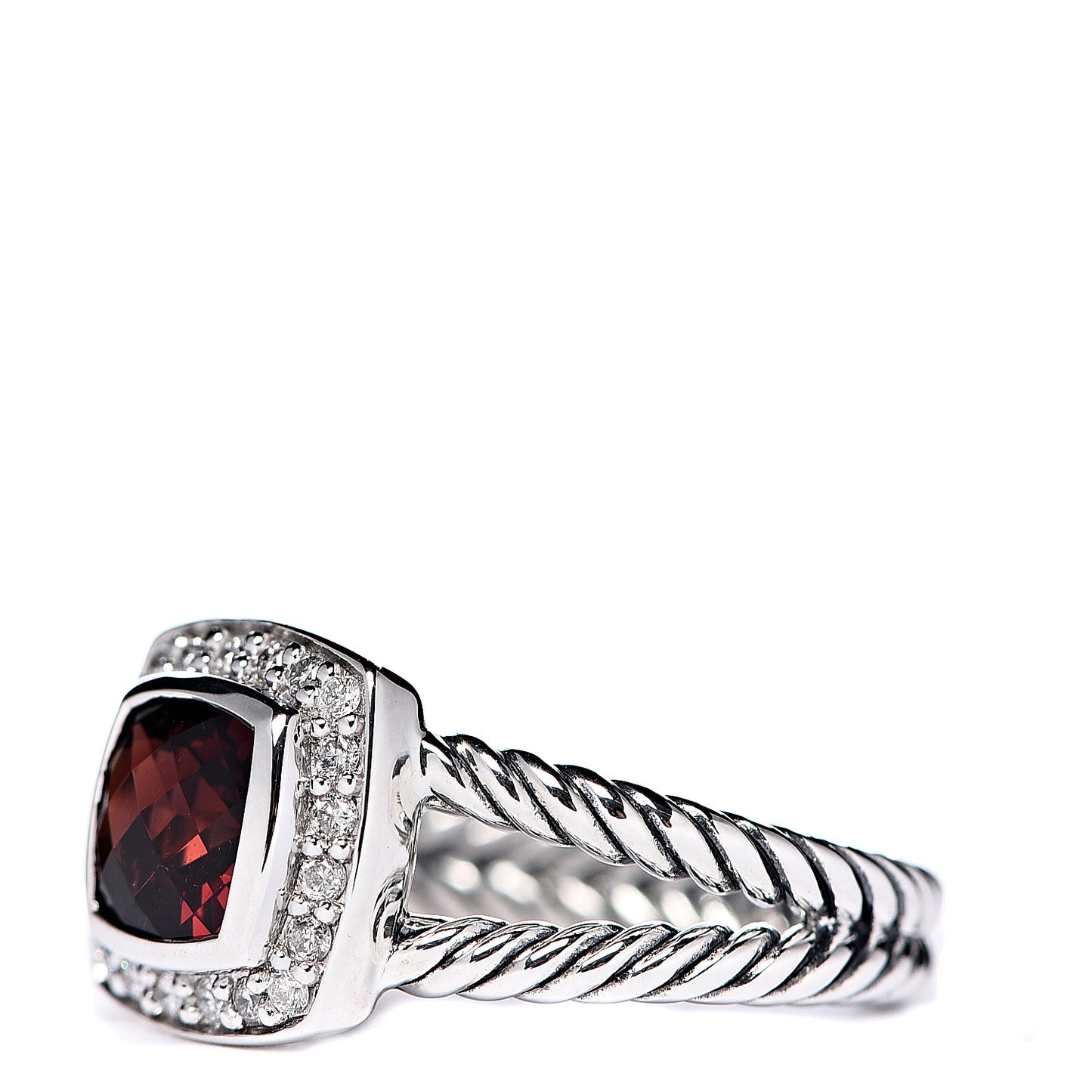 Sterling Silver Diamond Garnet 7mm Petite Albion Ring 52 6