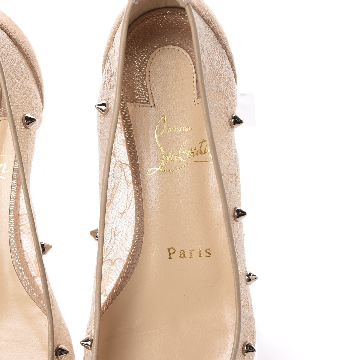 Christian Louboutin Rete Lace Chantilly 554 Spikes Flats 35.5 Nude 8 of 12