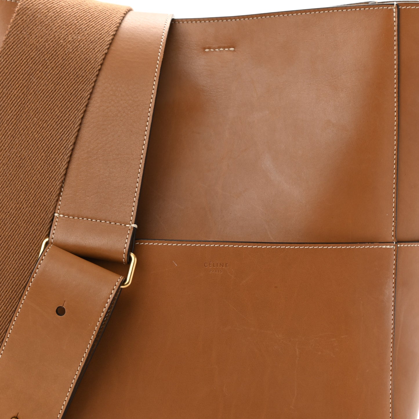 Natural Calfskin Sangle Bucket Bag Light Camel