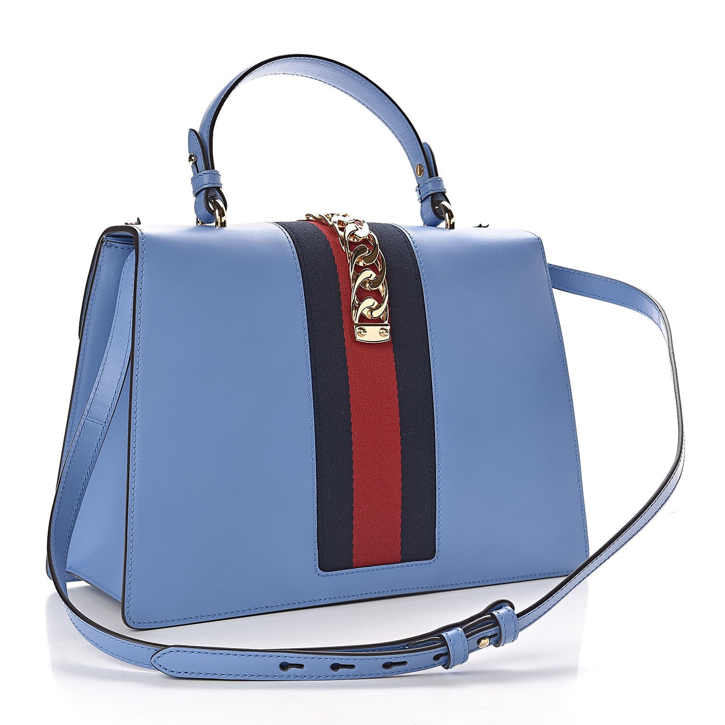 Calfskin Embroidered Medium Sylvie Top Handle Bag Clear Sky Blue