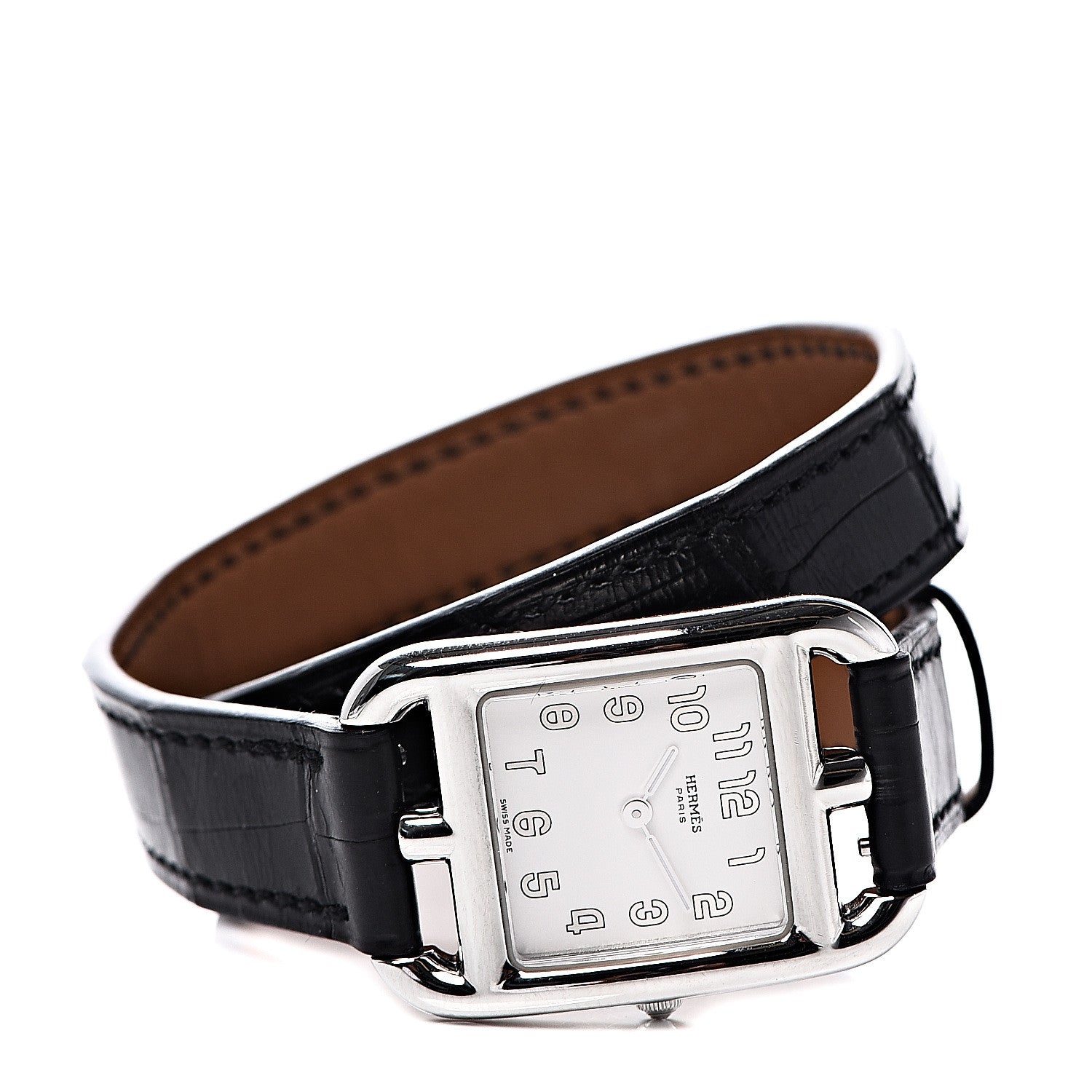 Hermes Stainless Steel Alligator 23mm Cape Cod Quartz Watch Noir 3 of 7