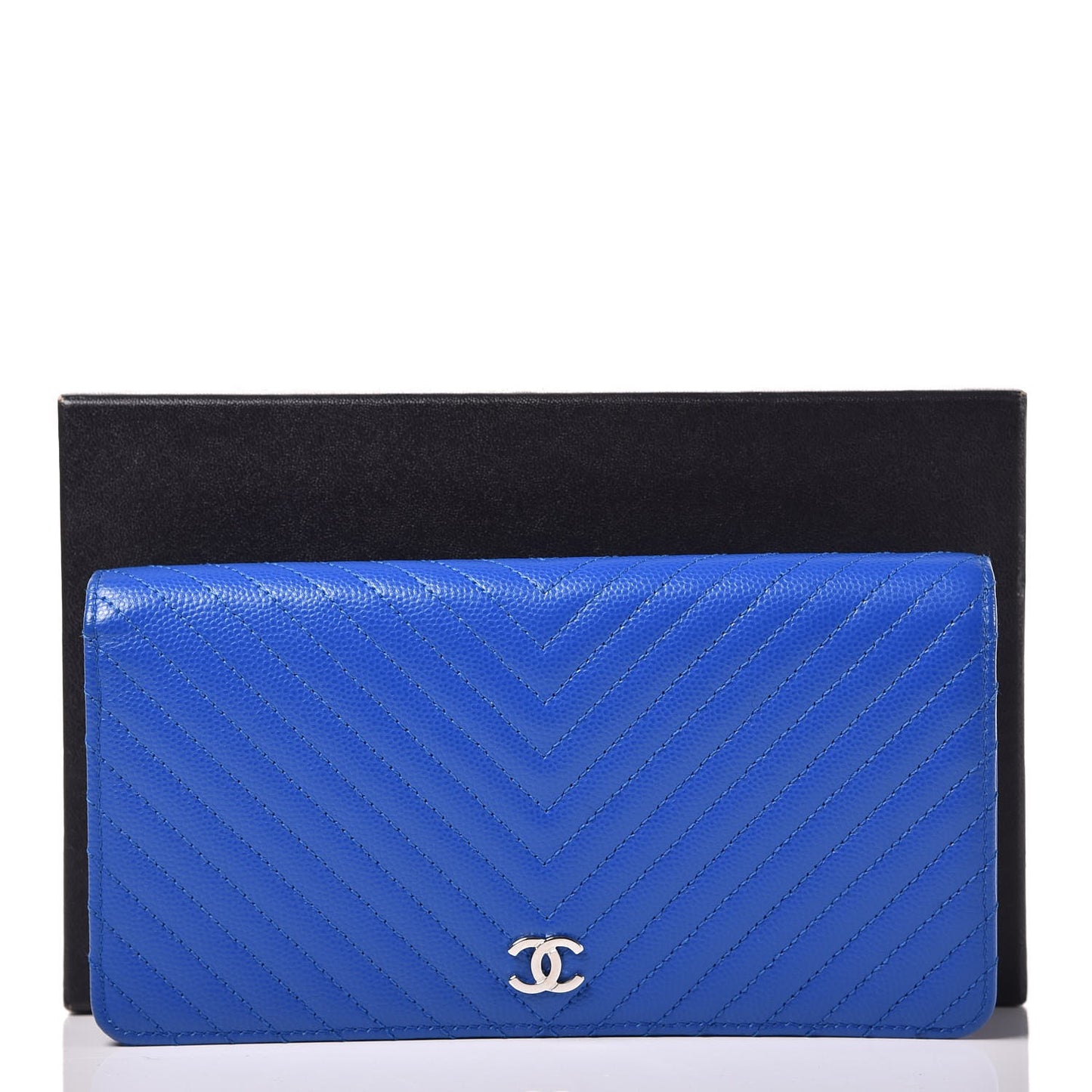 Caviar Chevron Quilted Yen Wallet Bright Blue