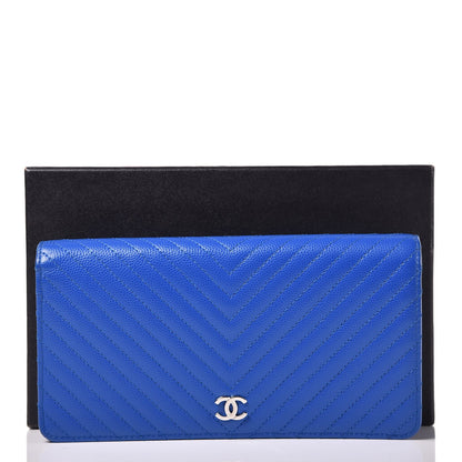Chanel Caviar Chevron Quilted Yen Wallet Bright Blue 9 of 9