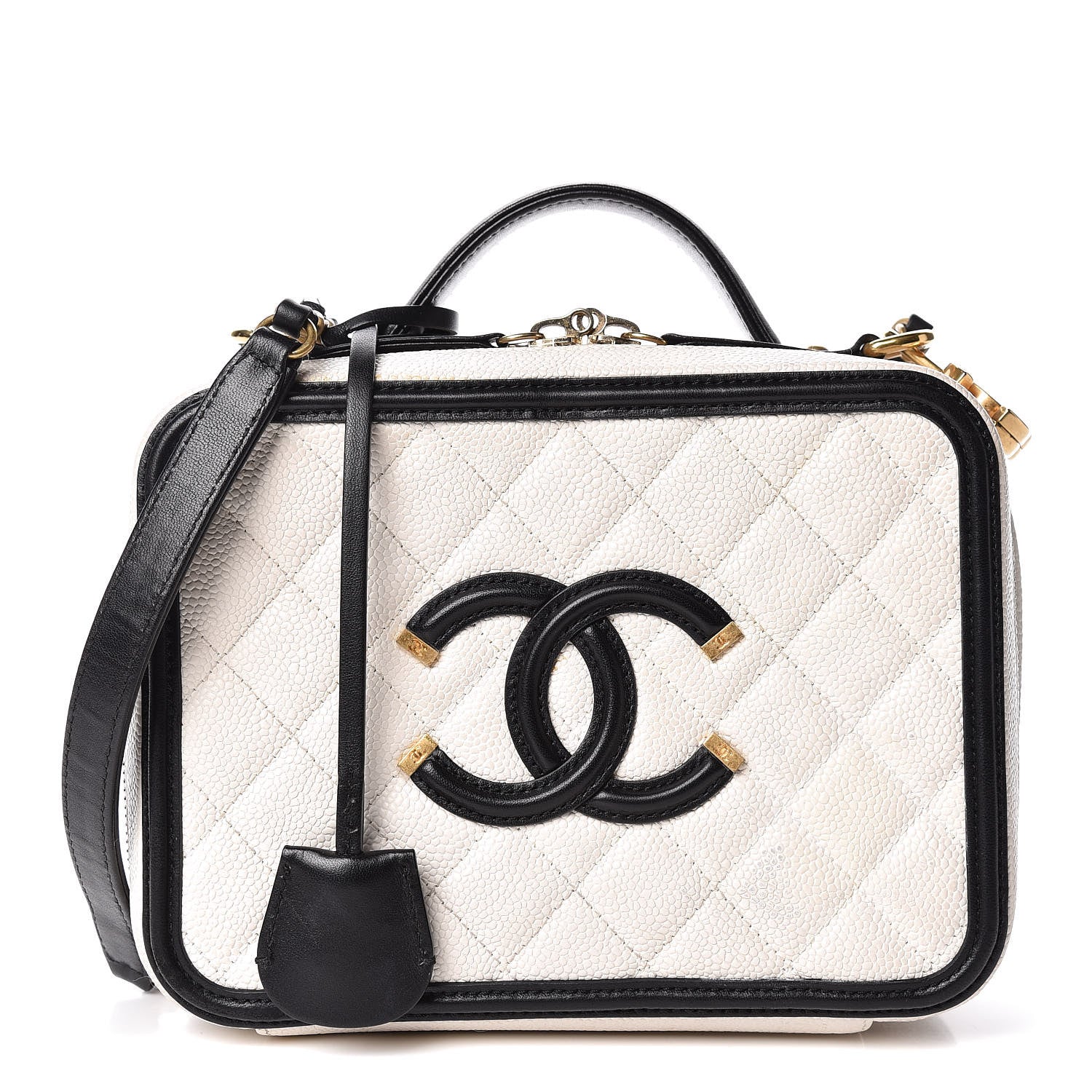 Chanel Caviar Quilted Medium CC Filigree Vanity Case White Black 1 of 11