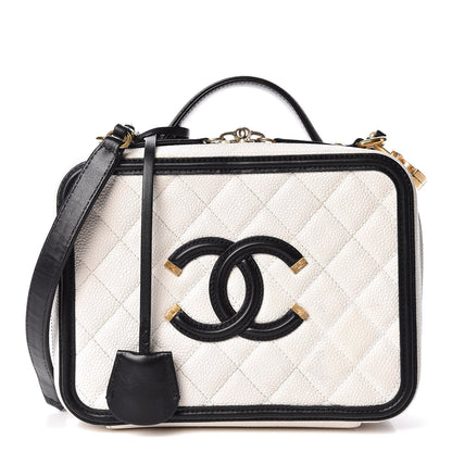 Chanel Caviar Quilted Medium CC Filigree Vanity Case White Black 1 of 11