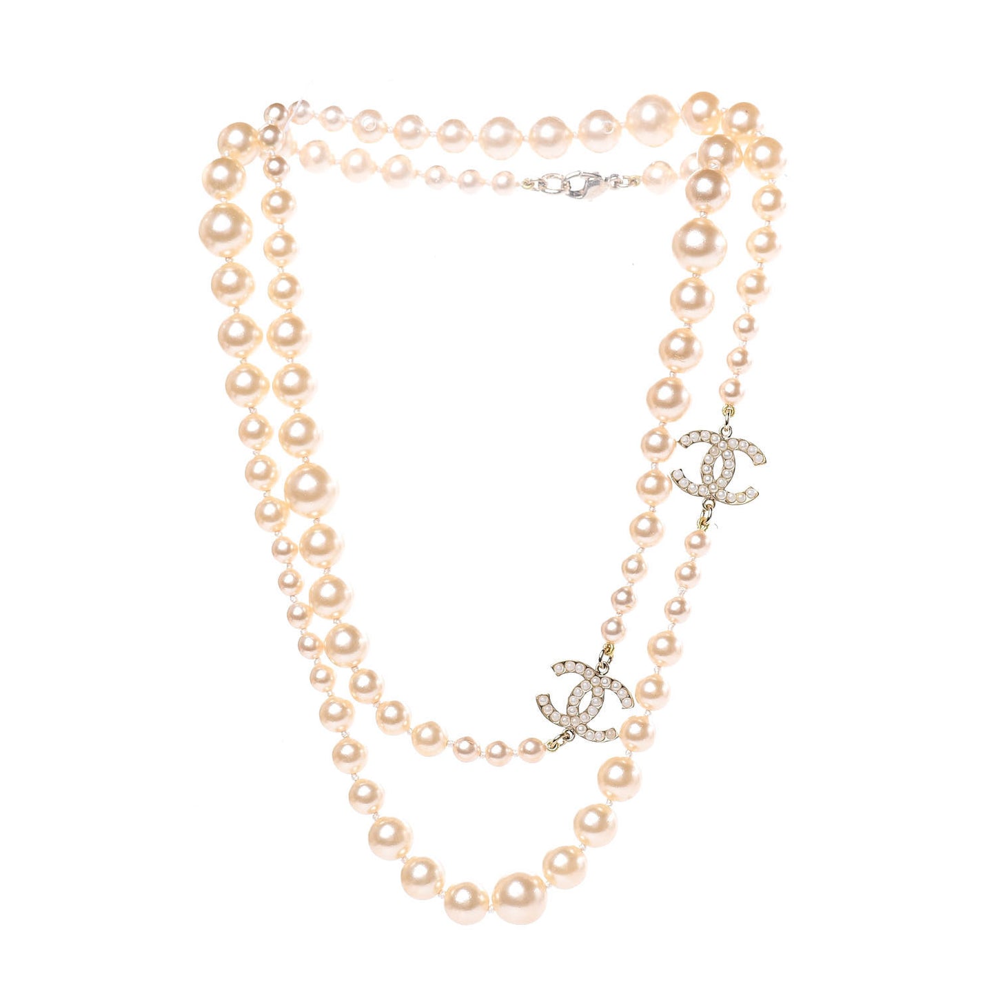 Graduated Pearl CC Long Necklace Gold