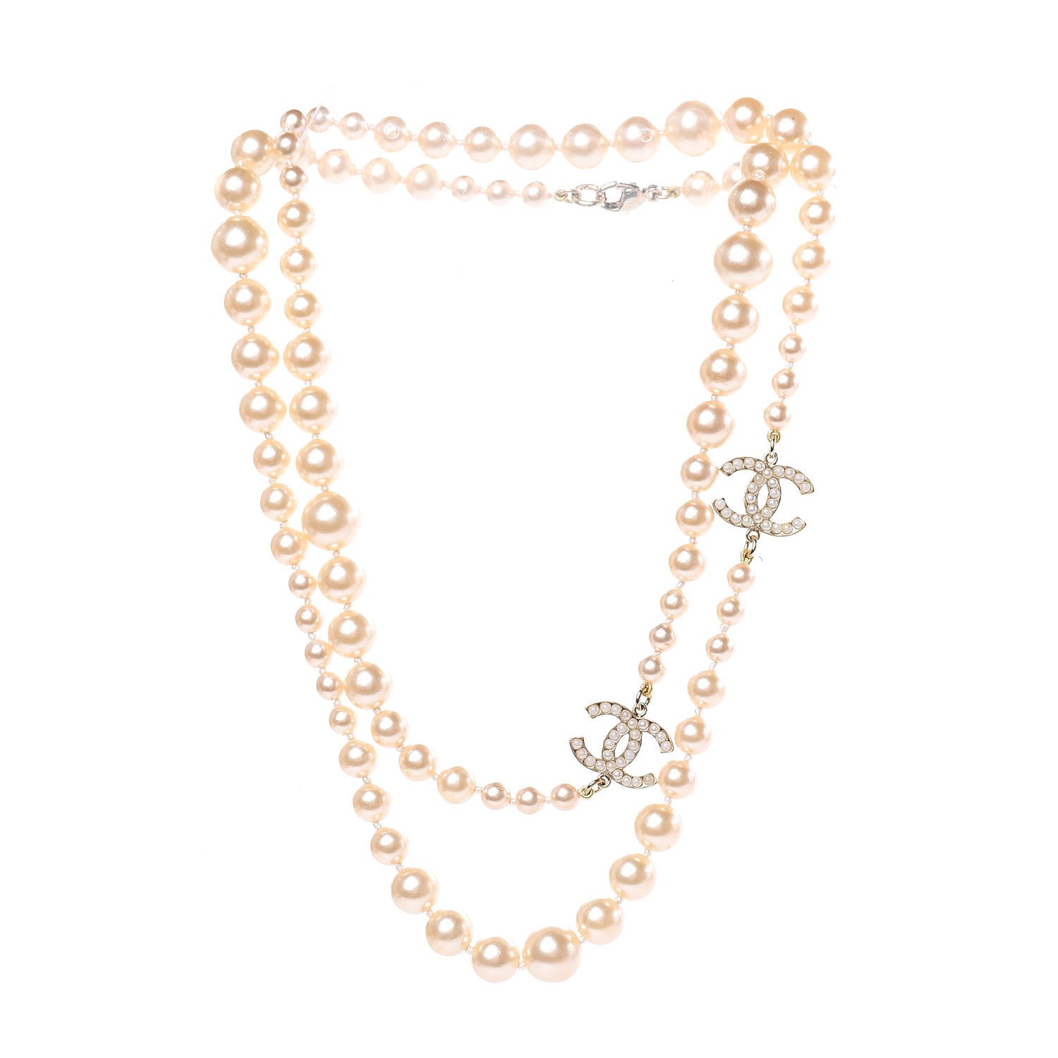 Chanel Graduated Pearl CC Long Necklace Gold 3 of 5