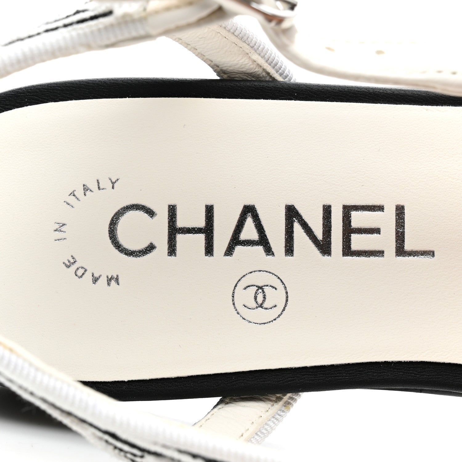 Chanel Fabric Grosgrain Cap Toe CC Slingback Flats 37.5 White Black 7 of 11
