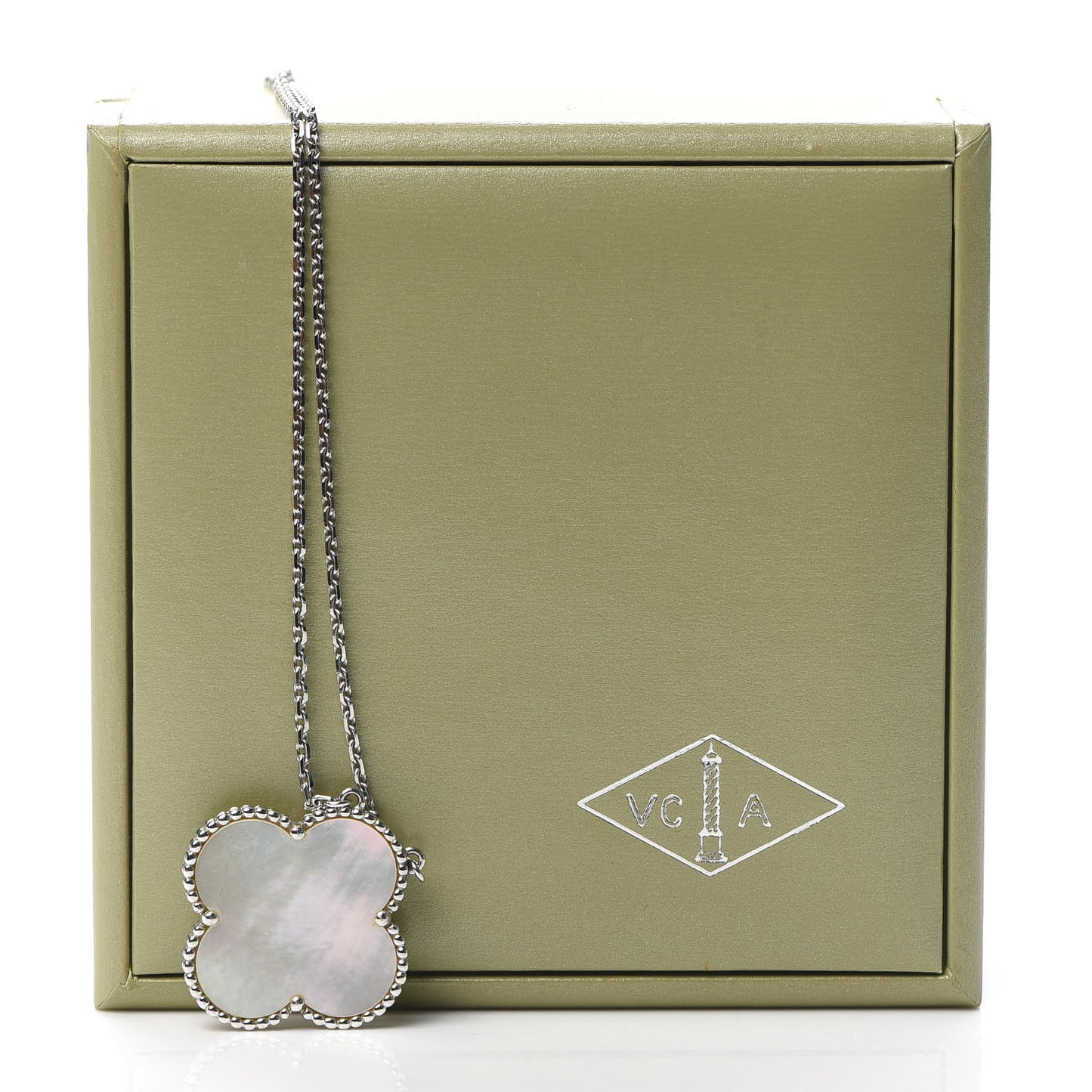 18K White Gold Mother of Pearl Magic Alhambra Pendant Necklace