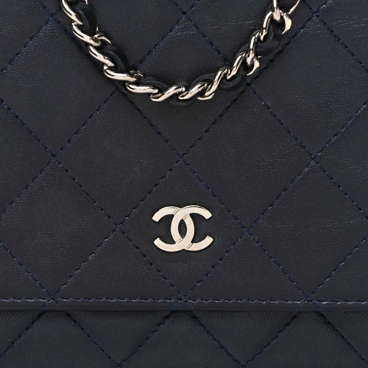 Chanel Lambskin Quilted Wallet On Chain WOC Navy Blue 8 of 11