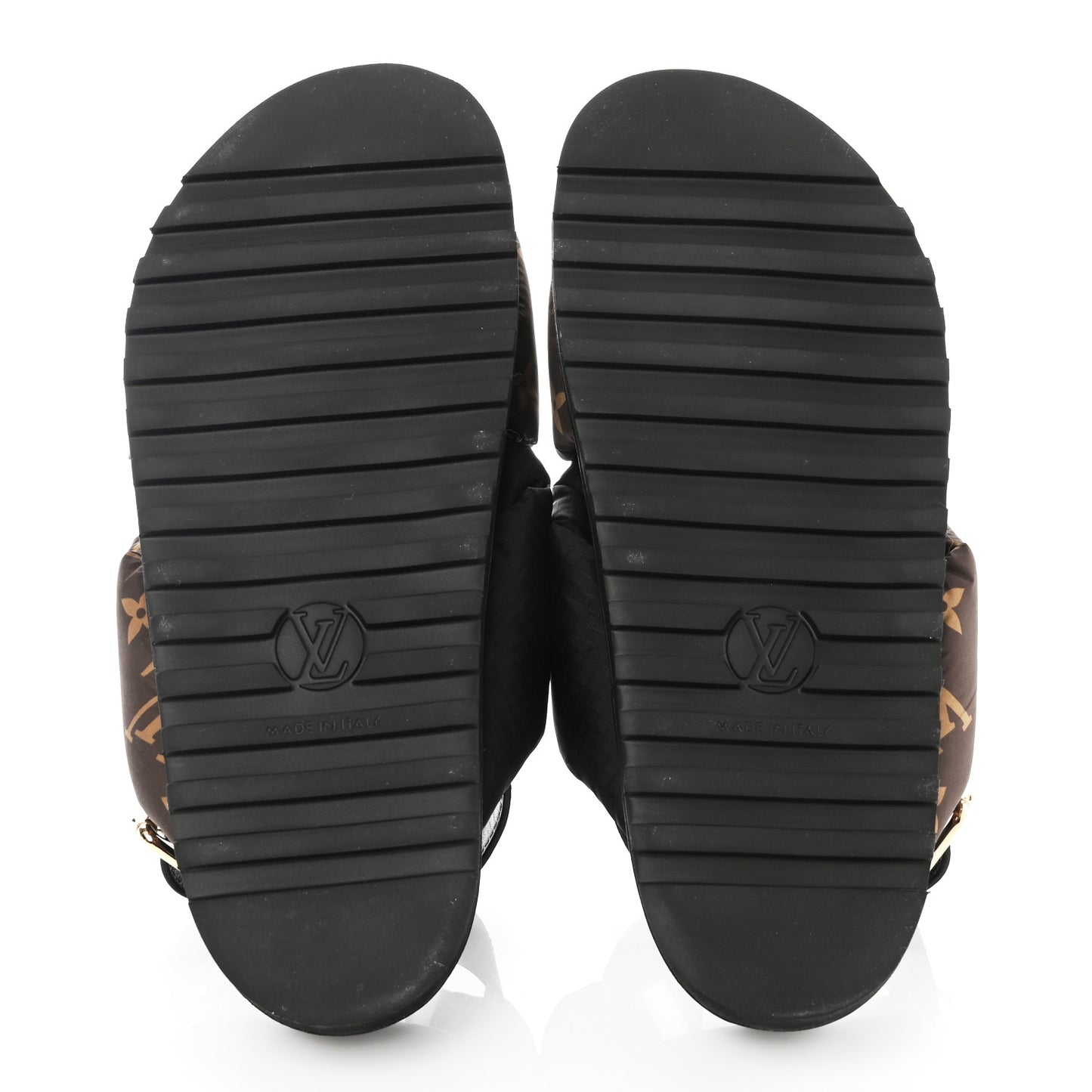 Calfskin Padded Nylon Monogram Paseo Flat Comfort Sandals 37 Black