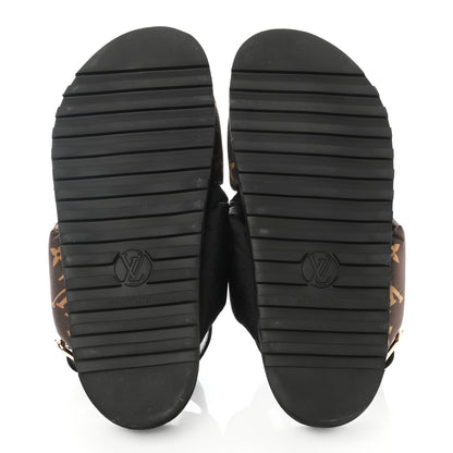 Louis Vuitton Calfskin Padded Nylon Monogram Paseo Flat Comfort Sandals 37 Black 5 of 8
