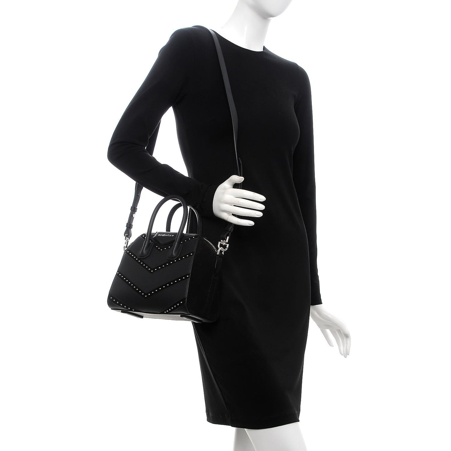 Calfskin Suede Mini Studded Chevron Antigona Black