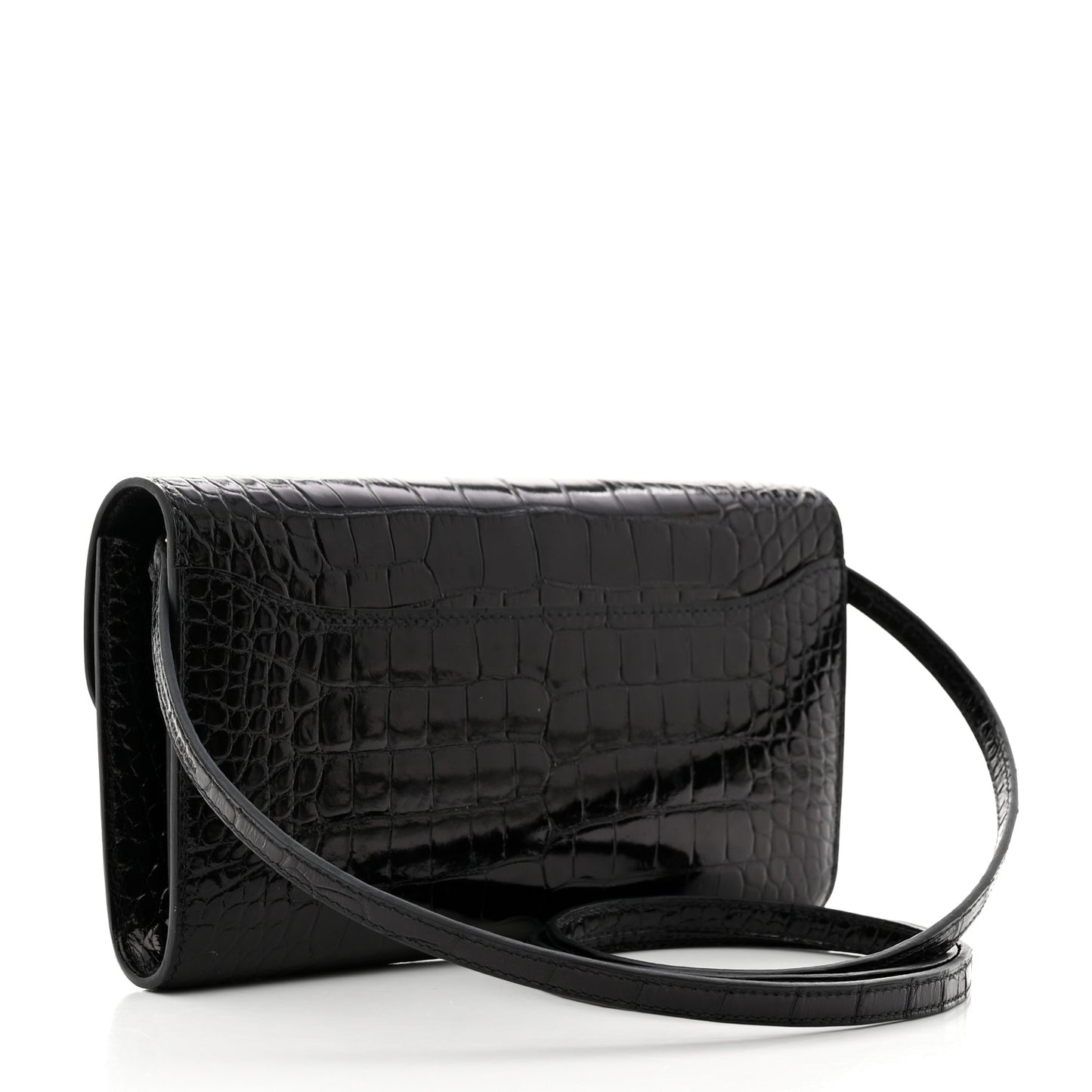 Shiny Alligator Enamel Constance Long Wallet To Go Black