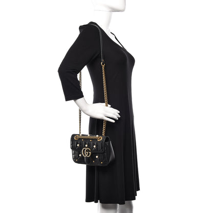 Gucci Calfskin Matelasse Studded Mini Pearly GG Marmont Shoulder Bag Black 2 of 10