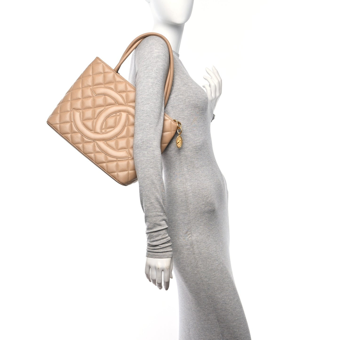 Caviar Quilted Medallion Tote Beige