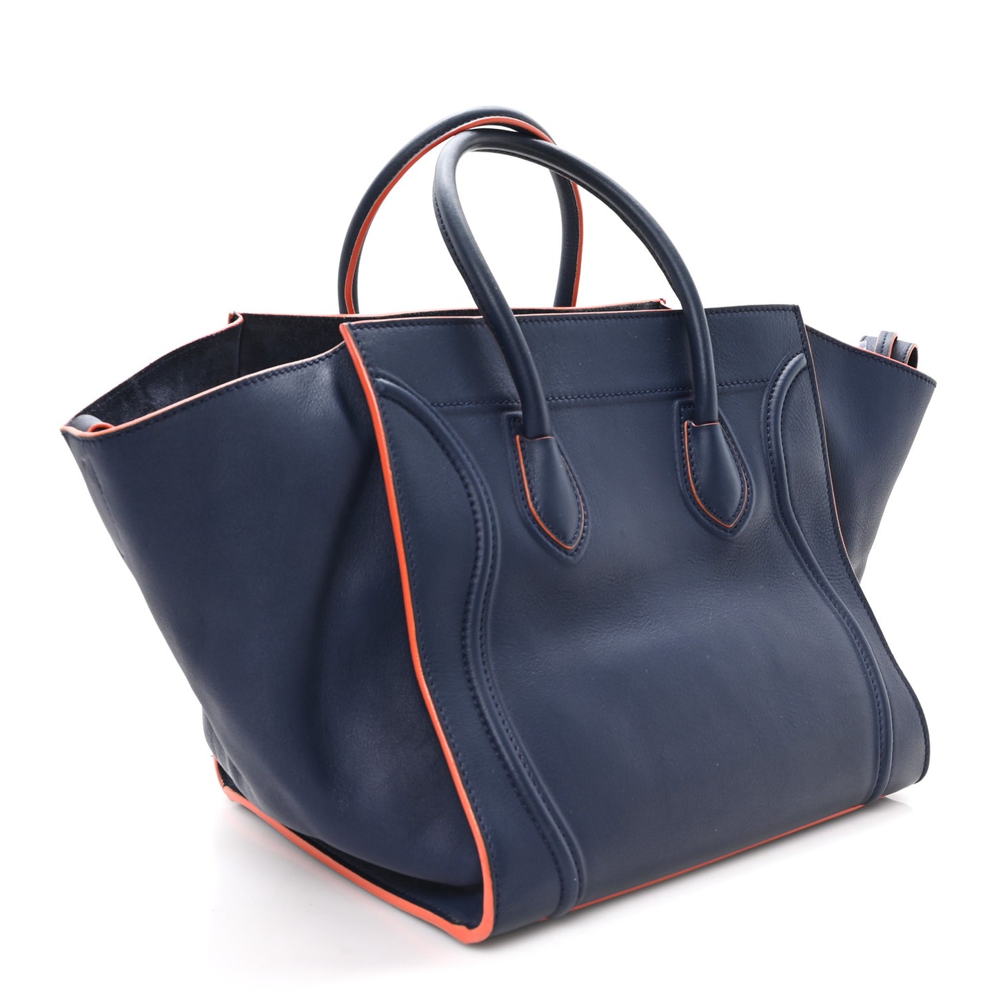 Supple Calfskin Large Phantom Luggage Navy Blue Orange
