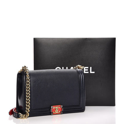 Chanel Lambskin Embossed New Medium Boy Cube Flap Navy 14 of 14