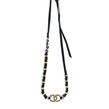 Chanel Metal Lambskin Crystal CC Chain Tie Headband Gold Black 3 of 5