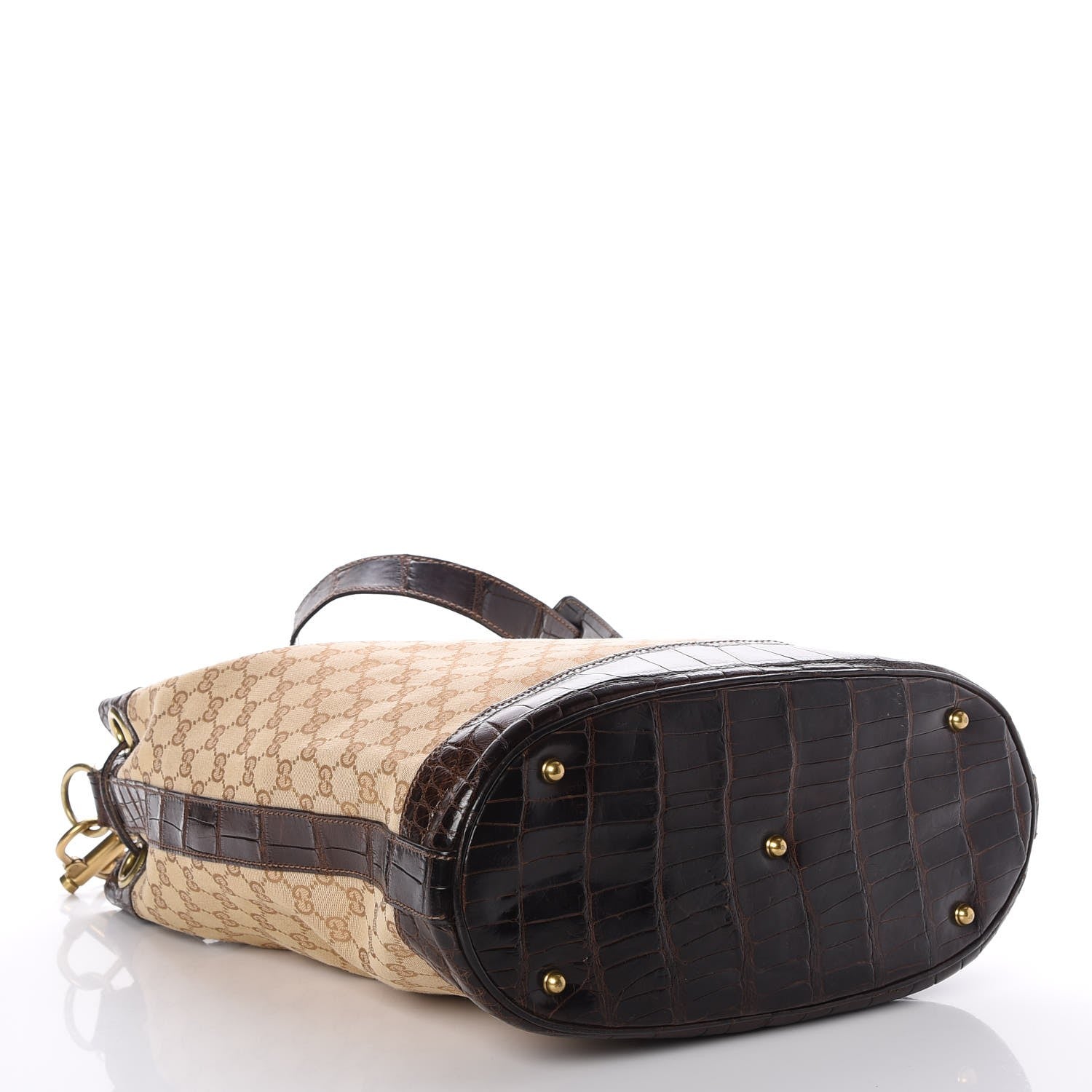 Gucci Monogram Crocodile Drawstring Shoulder Bag Dark Brown 4 of 7